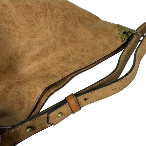 Joy Susan Darcy Zip Front Pocket Bucket Bag Faux Leather Vegan Tan Slouchy Hobo - Picture 9 of 9